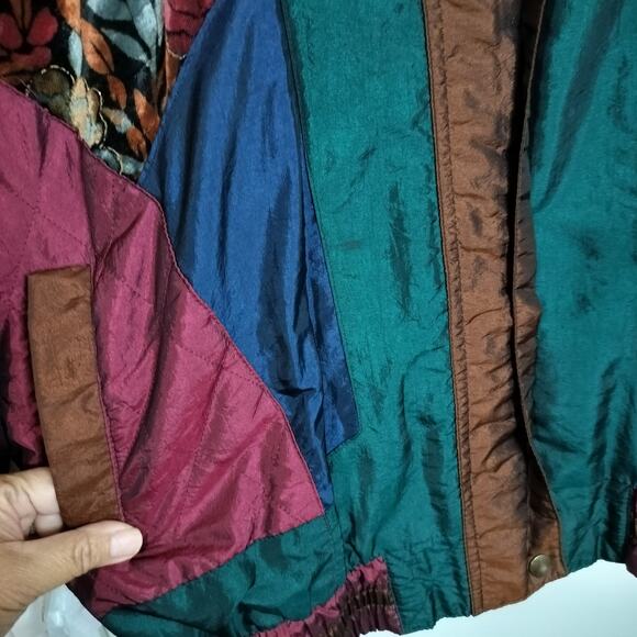 4405)Vtg 80s On Your Mark 2pcs  Multicolor Patchwork Windbreaker Track Suit XL - Picture 14 of 16